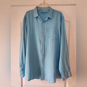 MARGARITAVILLE MEN'S CARIBE BLUE LINEN BUTTON SHIRT SIZE XL NEW!